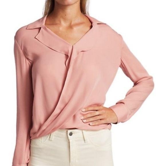 L'Agence Rita Draped Faux Wrap Silk Carrot Orange Blouse Top - Picture 13 of 14